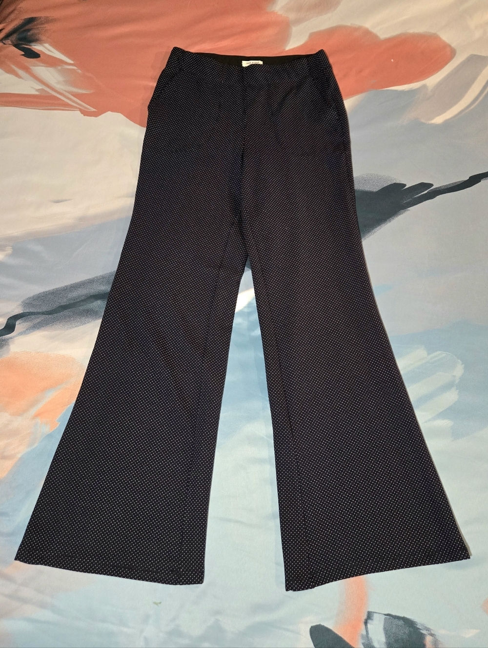 Navy Polka Dot Flared Pants